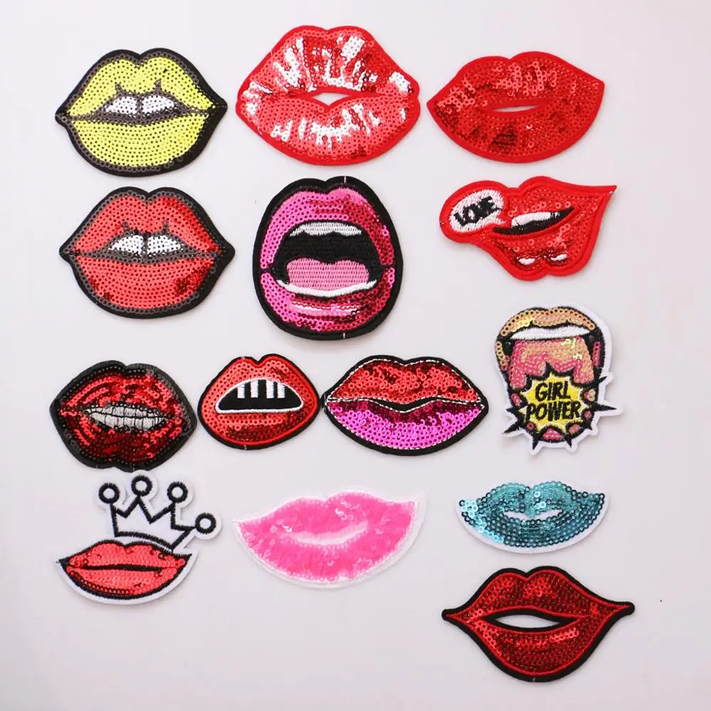 

Red sexy lips sequins Decorative Patch icon Embroidered Applique Patches For DIY Iron on Badges Stickers on backpack,the clothes