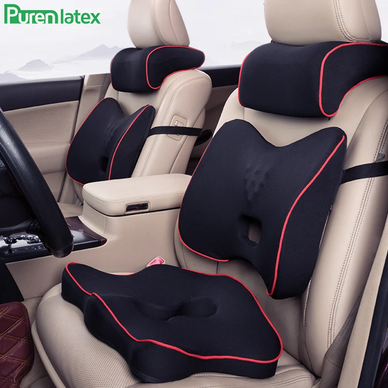 PurenLatex пены памяти 3 шт. набор Автомобильная Подушка подголовник сиденье задняя подушка защита шеи шейный позвоночник Авто поддержка талии поясницы