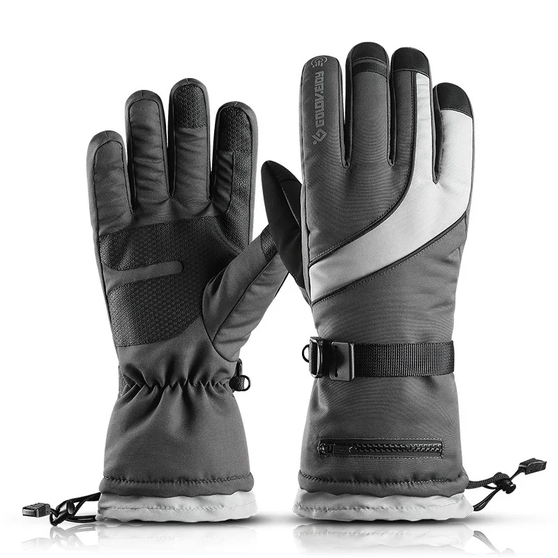 Перчатки для катания на лыжах, сноуборде, мотоциклах, пеших прогулок, зимние теплые перчатки, ветрозащитные, водонепроницаемые, унисекс, зимние перчатки - Цвет: Gray