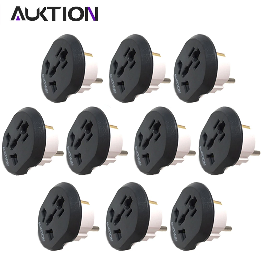 10 pcs black AUKTION 10 шт./лот, универсальный штепсельный адаптер европейского стандарта, 16А, Электрический штепсельный преобразователь переменного тока, 250 В, зарядное устройство для путешествий, настенный адаптер питания для США, Великобритании, Австралии - Цвет: 10 pcs black