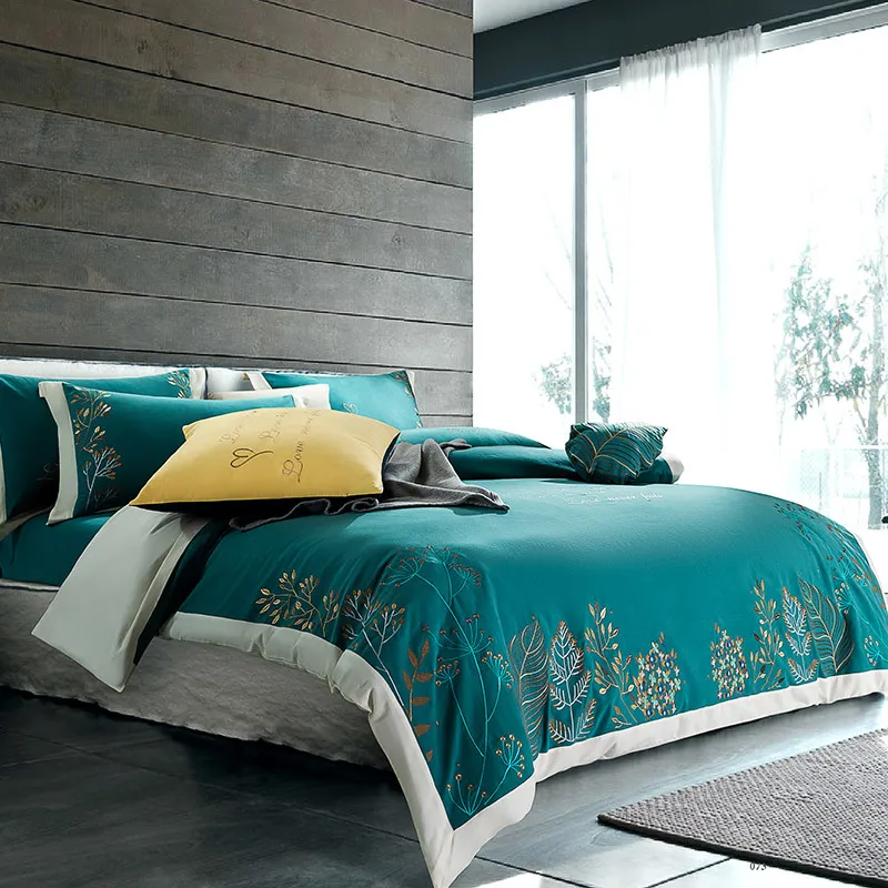 

Embroidery Premium Bedding set 600TC Brushed Cotton Thick Warm Soft Duvet cover Bed sheet set Pillowcase Queen King size 4Pcs