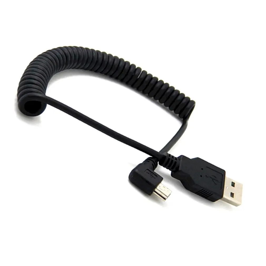 1pc USB 2.0 A Male to Mini USB 5 Pin Right Angled 90 Degree Spiral Coiled Adapter Cord Cable 5ft for MP3 Players Digital Cameras