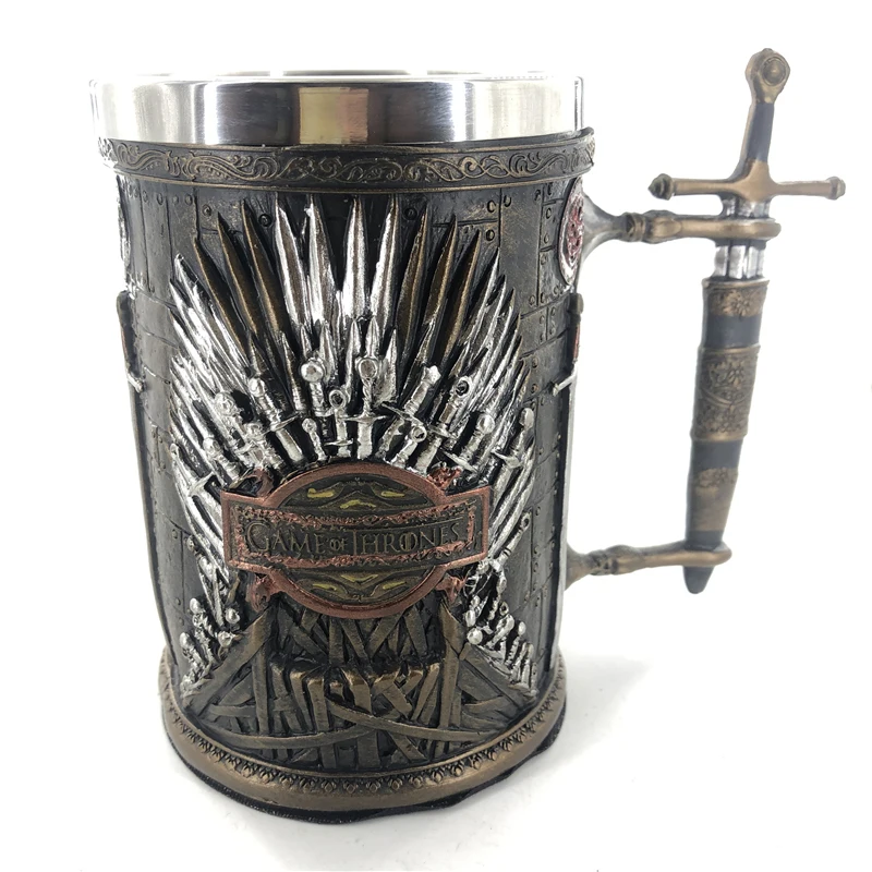 Бесплатный браслет Игра престолов Железный Трон Танкард из нержавеющей стали смолы чашки семь царств 3D средневековая пивная кружка меч
