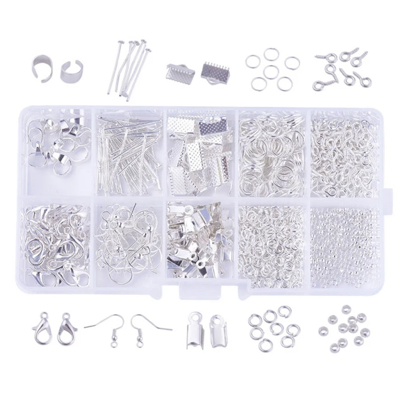 

1 Set DIY Jewelry Findings Crimp Beads Head Pins Ribbon Ends Earring Hook Jump Ring Lobster Claw Clasps for Jewlery Making