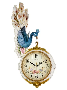

European Peacock double-sided wall clock living room clocks creative personality modern art decoration clock mute wall-mounted t