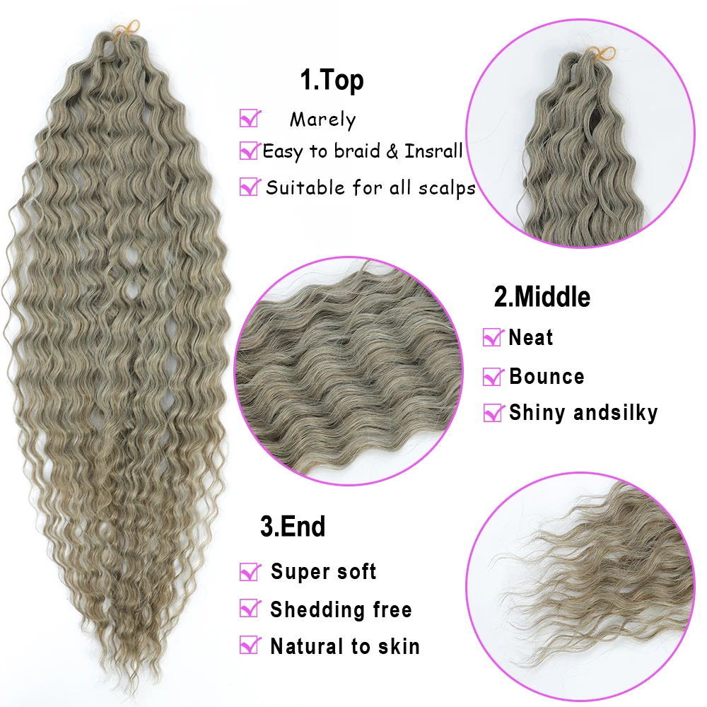 YunRong Synthetic Curl Hair Soft Braiding Extension 30 Inches Crochet Hair Long Water Wave Ombre Color Hair