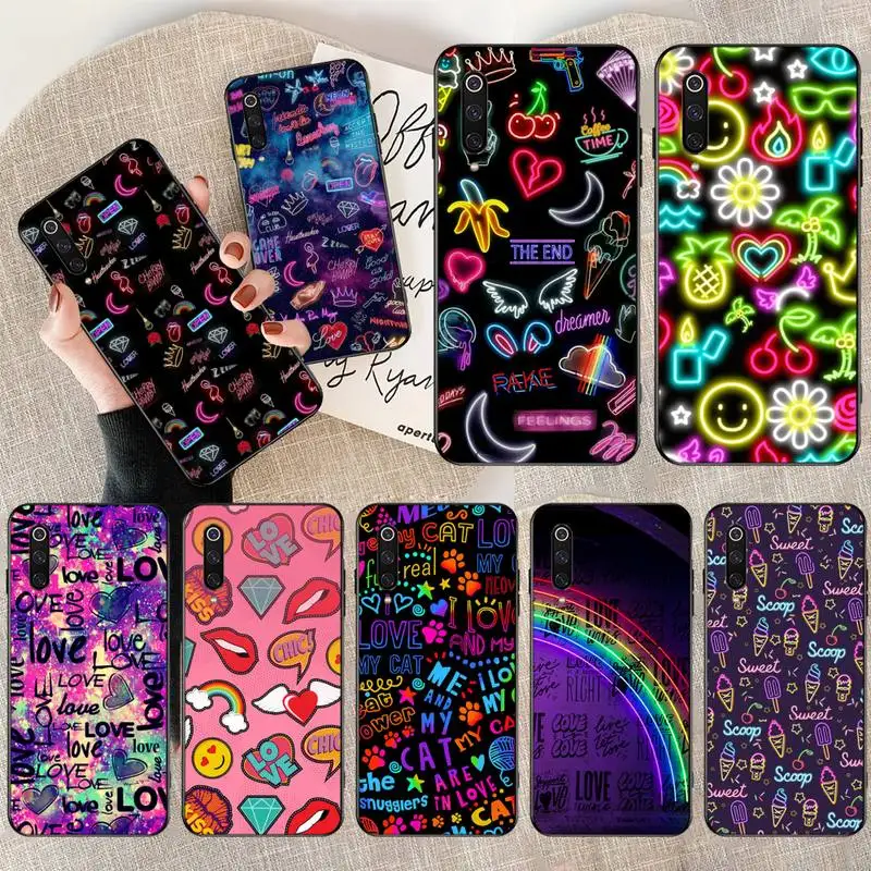 Чехол CUTEWANAN с неоновым светом для влюбленных черный мягкий чехол телефона Xiaomi Mi10