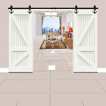 

Barn Door Hanging Rail Sliding Door Track Full Set of Accessories Anchor Type Sliding Door Kitchen Hardware for Double Door
