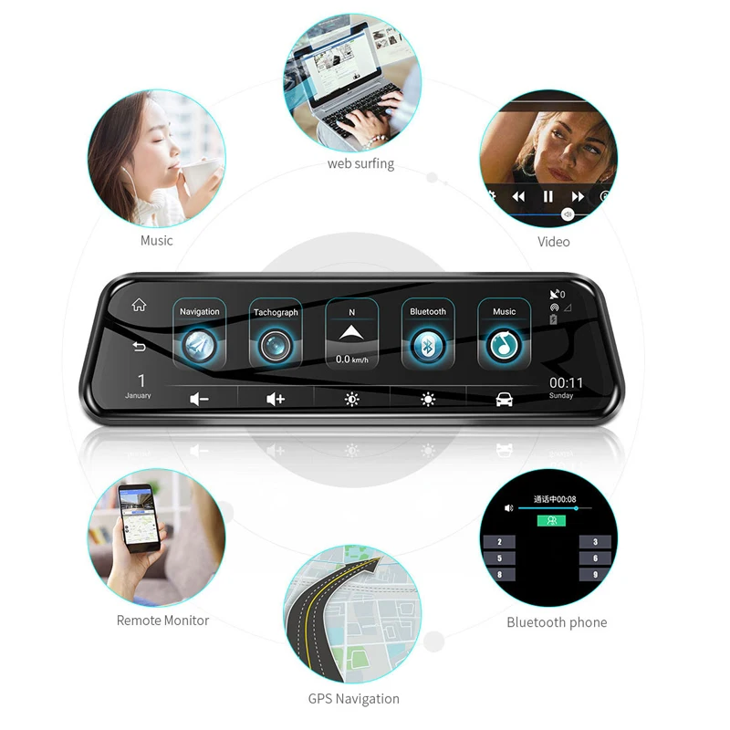 Junsun Special ADAS Car Android Mirror 4G DVR Camera 10 "Авто зеркало заднего вида 1080P WiFi GPS Dash Cam