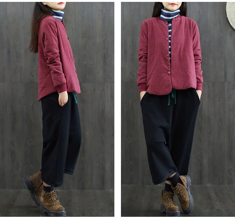 National Wind Retro Literature And Art Cotton Linen Thin Autumn& Winter Baseball Uniform Short Cotton Coat Mori Girl Line Warm