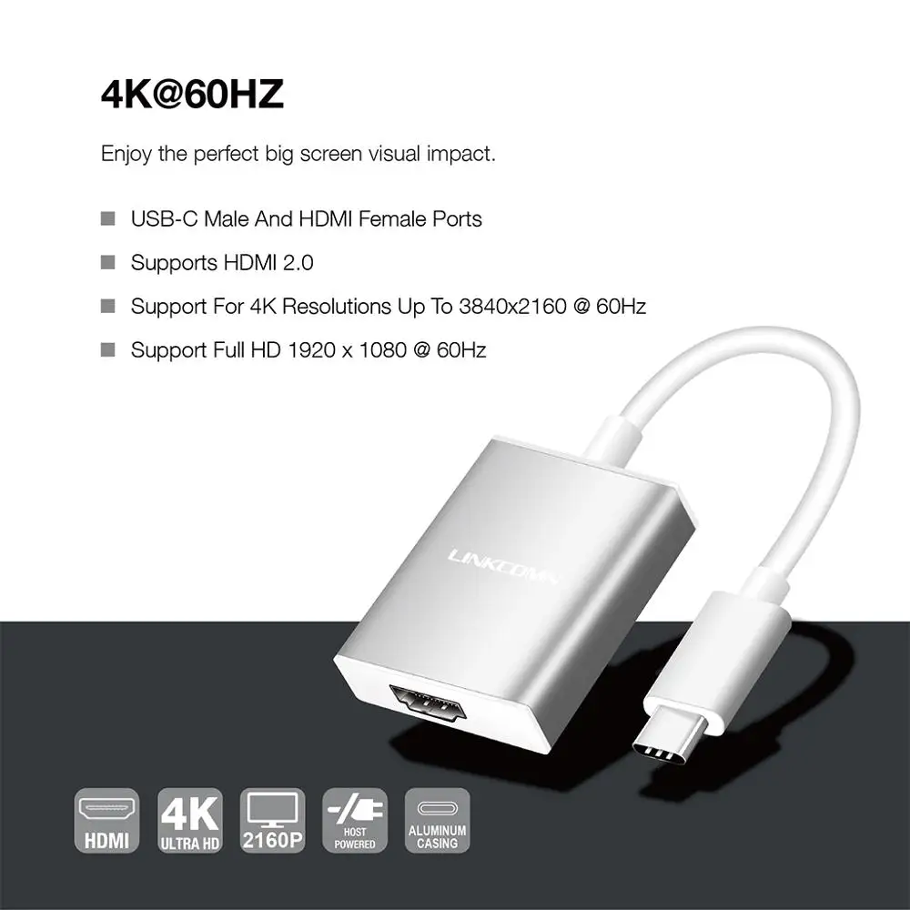 Адаптер Linkcomn USB-C type-C для HDMI 4K Ultra HD 2016P 60Hz