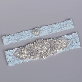 

2 Pcs/set Portable Bridal Leg Daily Gift Floral Lace Garters Wedding Prom Rhinestones Party Accessories Intricate Beading Thigh