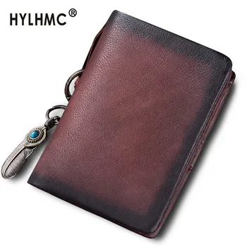 

Vintage Leather Mini Purse Women's Wallets Card Holder Short Wallet Female Zipper Coin Purses First Layer Cowhide Retro 2020 New