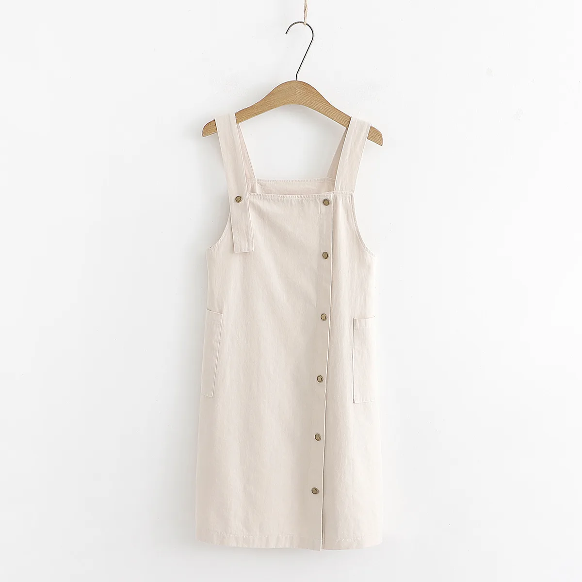 

2019 Spring And Autumn New Style College Style Literature And Art Solid Color Cotton Strap Dress Student Versatile Dress Fashion