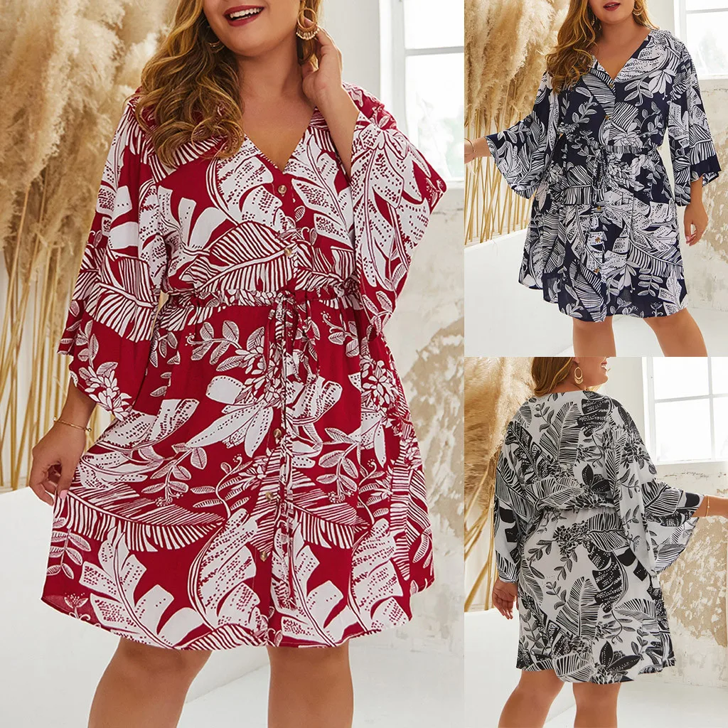 Женское платье, vestidos de verano vestido vadim ropa mujer, платья vestidos verano, Повседневное платье с принтом, рукав три четверти, XL-4XL, Z4