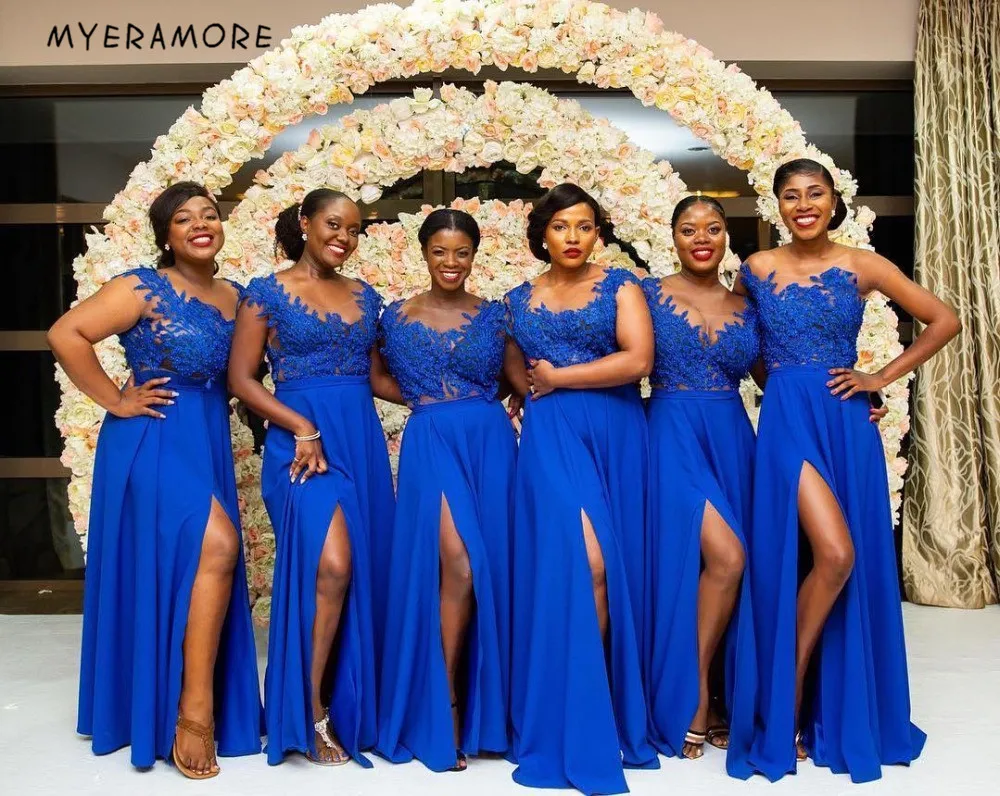 Vestidos fiesta boda Королевское голубое кружево платье для невесты платье с разрезом шифоновая шаль шеи длинное выпускное свадебное платье