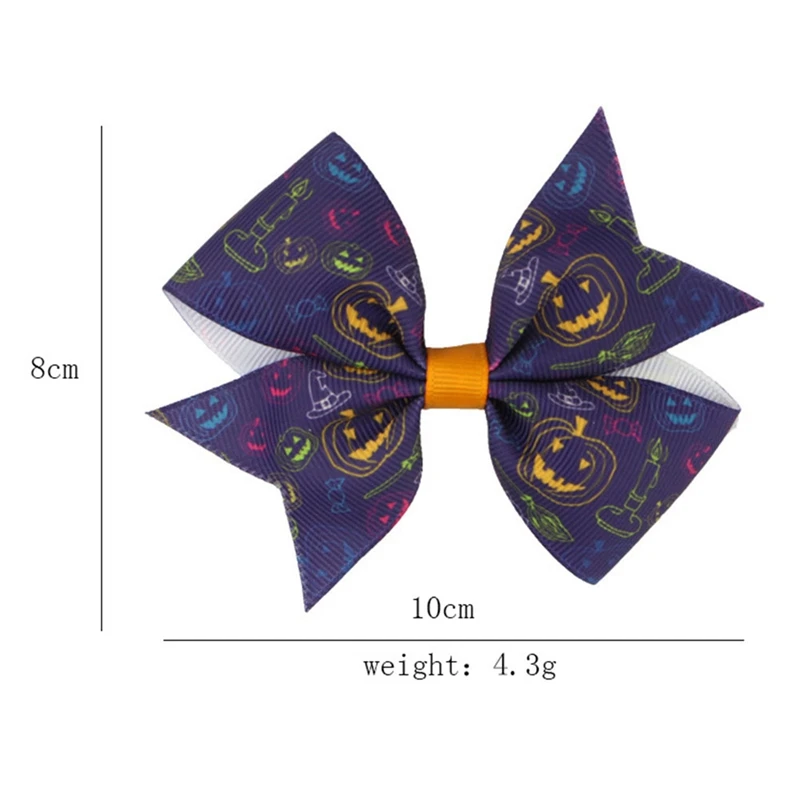 12Pcs/Pack Child Girls Boutique Halloween Hair Bow With Clips Kids Hair Pumpkin Halloween Hair Accessories