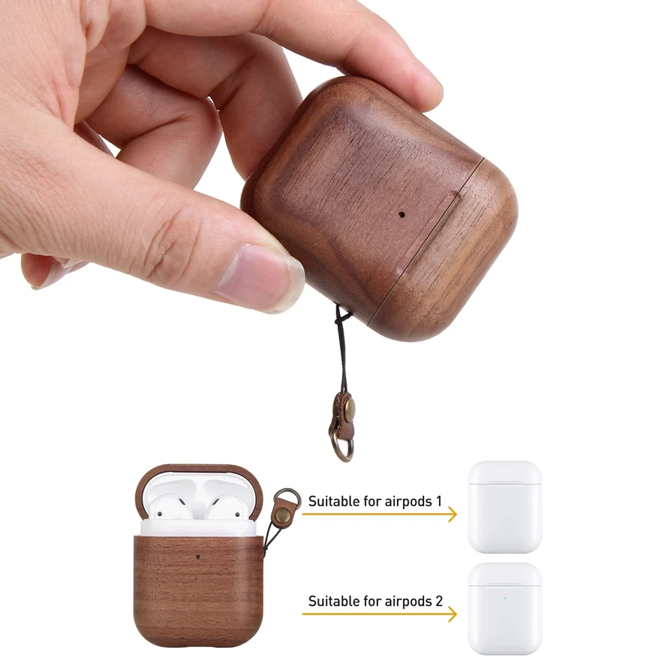 Деревянный чехол для AirPods, чехол из натурального дерева,, ручной работы, защитный чехол для Airpods, премиум кожа, сшитый для AirPods 2, чехол