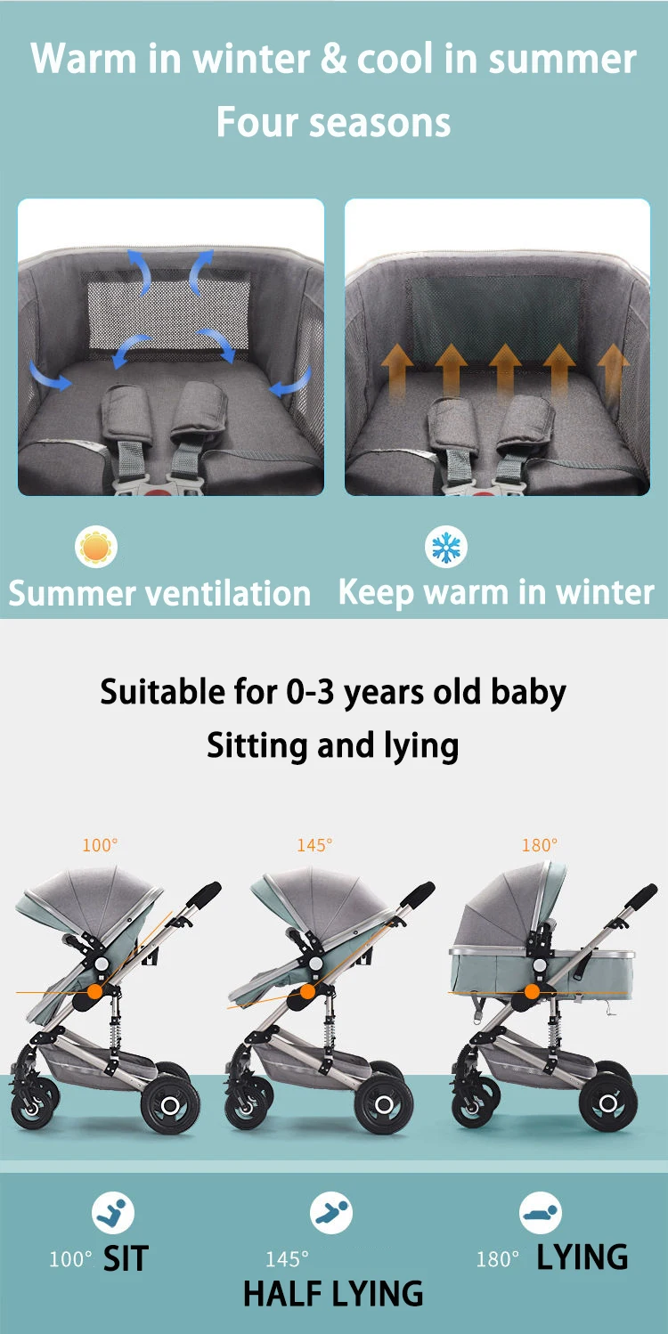 Детская коляска, высокий пейзаж, 3 в 1, детская коляска, высокий вид, четыре колеса, вращение на 360, шок-коляски, с автокреслом безопасности