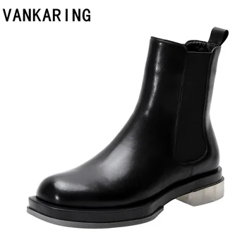 

shoes women chelsea boots genuine cow leather round toe ankle length high heel ladies dress shoes handmade platform riding boots