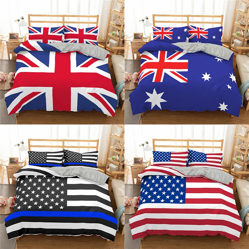3D American Flag Printed Bedding Set Geometric Duvet Cover Luxury Home Textiles Design Bedclothes 2/3pcs Microfiber Bed | Дом и сад