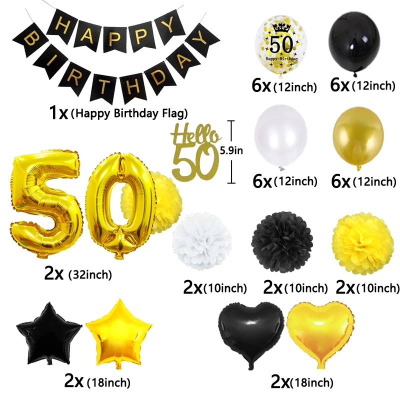 Bng-bng Decorazioni Festa 50° Compleanno In Oro Rosa - Striscione Happy 50th Birthday E 6 Vortici Con Numero 50 Per Donne