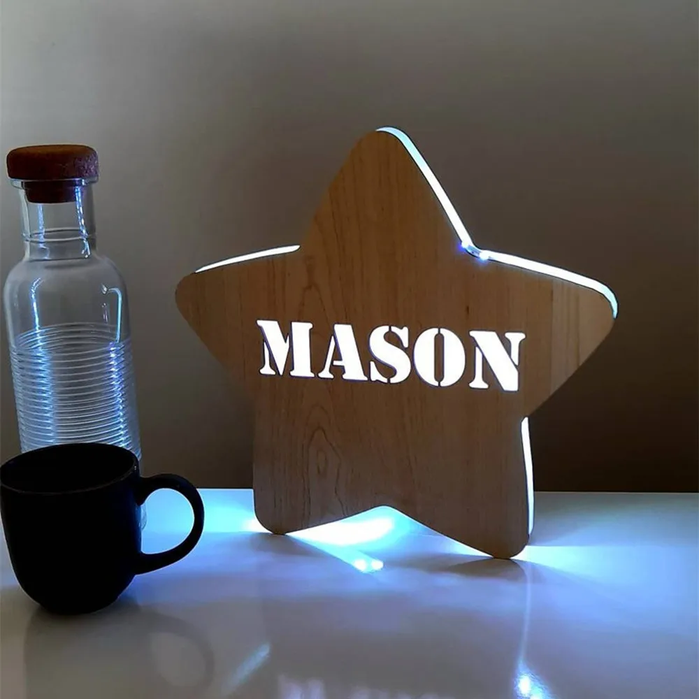 Personalized Star LED Night Light Custom Name Wood Wall Lamp for Kids Birthday Party Gifts Home Decor Adjustable Brightness Personalized Star LED Night Light Custom Name Wood Wall Lamp for Kids Birthday Party Gifts Home Decor Adjustable Brightness