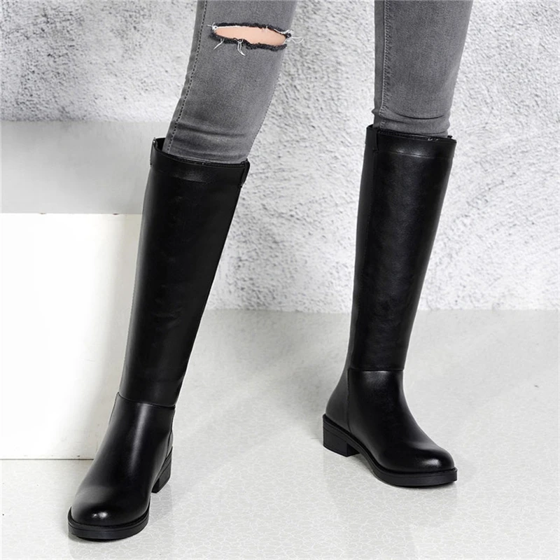 BK Botas Mujer Largas/черные сапоги до колена в стиле ретро; большие размеры; Классические Осенние женские сапоги на низком каблуке; Chaussure Para;#55 - Цвет: BK