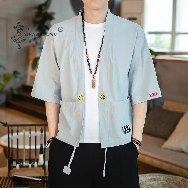 

Japanese Kimonos Costumes Men Harajuku Samurai Style Japan Haori Cardigan Summer Traditional Print Loose Shirts Yukata Coats New