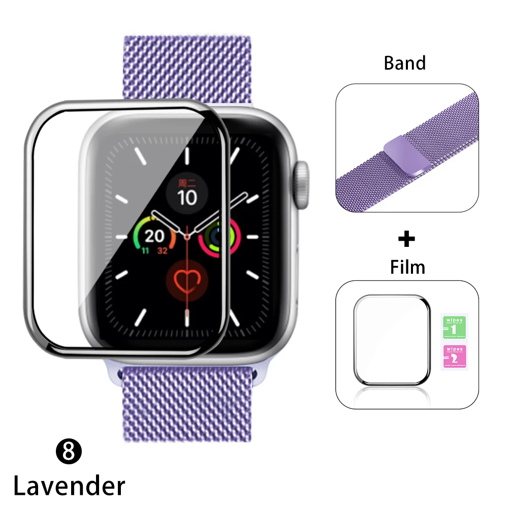 Миланская петля для Apple watch 42 мм 38 мм 40 мм 44 мм браслет ремешок+ Защитная пленка магнитная пряжка для iwatch серии 5 432 - Цвет ремешка: Lavender
