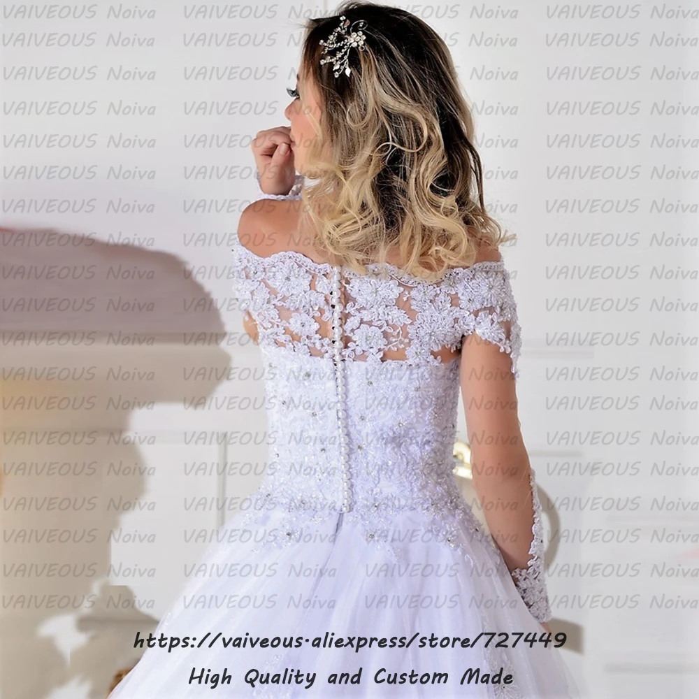 Robe Mariage Sexy Boat Neck Long Sleeve Wedding Dresses Luxury Beaded Lace Bride Dress Vestido de Noiva Boho Wedding Dress