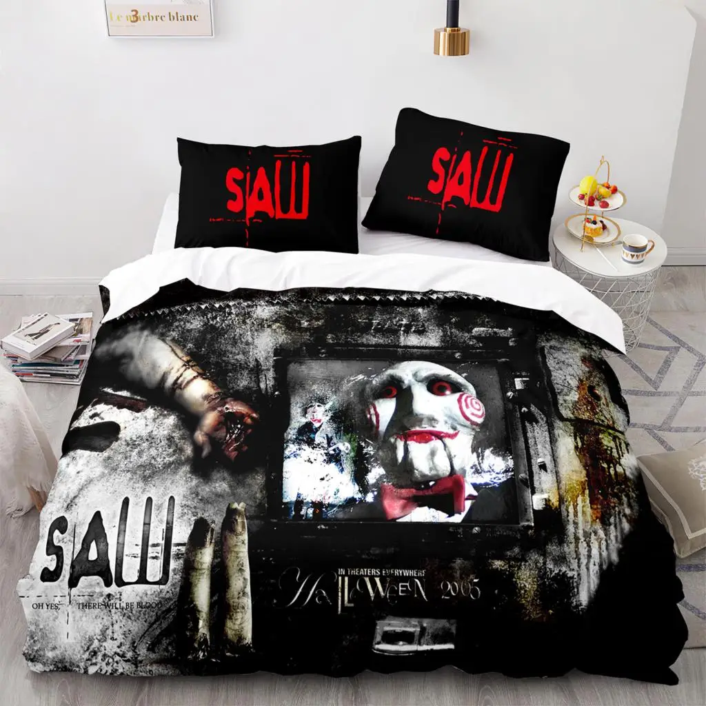 Chainsaw Fright Bedding Set Single Twin Full Queen King Size Halloween Bed Set Aldult Kid Bedroom Duvetcover Sets 3D Print 014 