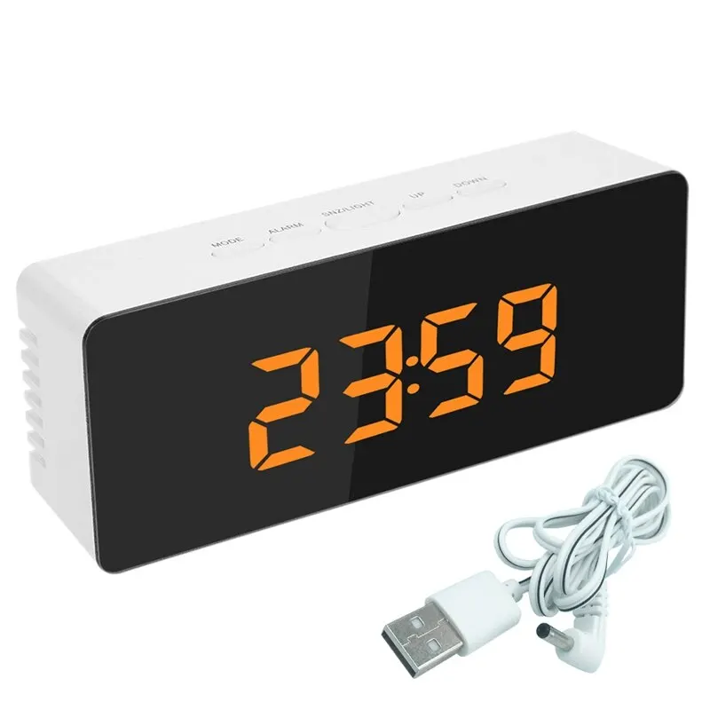 orange Светодиодный usb зарядка Настольные часы-зеркало будильник электронное время температура дисплей цифровой Повтор Настольные часы многофункциональный - Цвет: orange