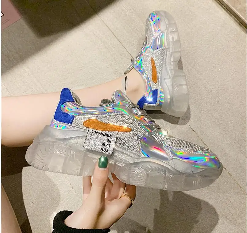 Мужские прозрачные кроссовки Harajuku женская прозрачная обувь на платформе повседневная обувь с лазером блестящая беговая Обувь