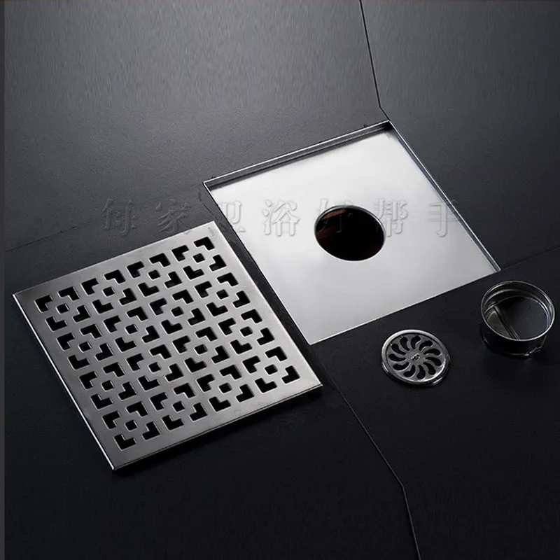 Brushed Nickel 20cm Floor Drain Large Flow Bathroom Shower Drain Waste water Drain