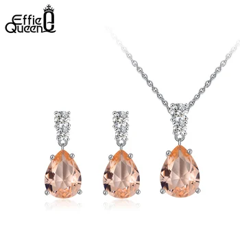 

Effie Queen Trendy 925 Silver Woman Party Jewelry Set with Necklace Earring Orange Crystal AAAA Zircon Jewelry Gift DSS65