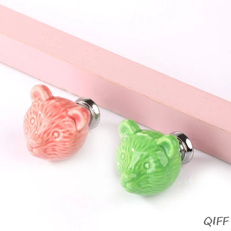 Ceramic Handle Cartoon Colorful Animal Single Hole Handle Wardrobe Cabinet Drawer Wardrobe Shoe Cabinet European Modern Handle