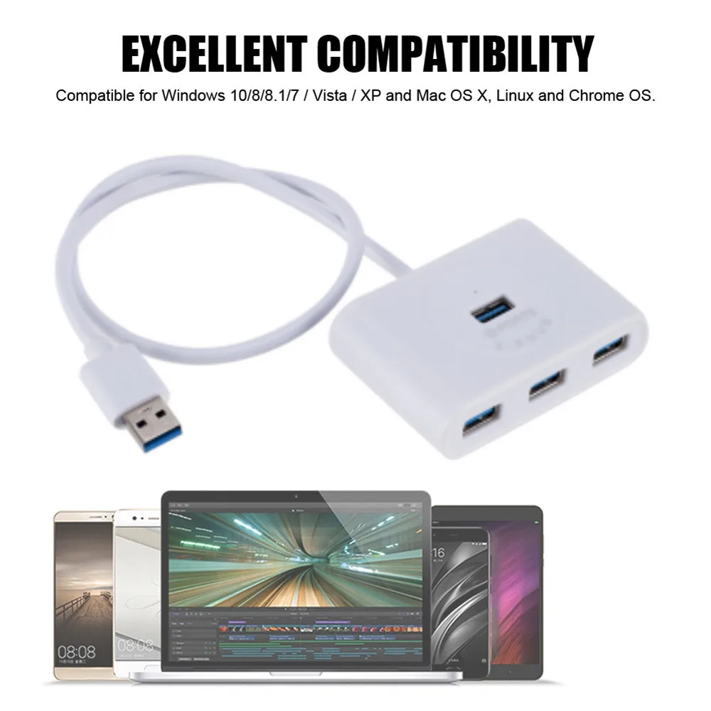 50 см 4 порта Высокоскоростной USB 3,0 концентратор с разветвителем питания USB3.0 OTG адаптер для Macbook ноутбука ПК компьютера HDD комплект аксессуаров