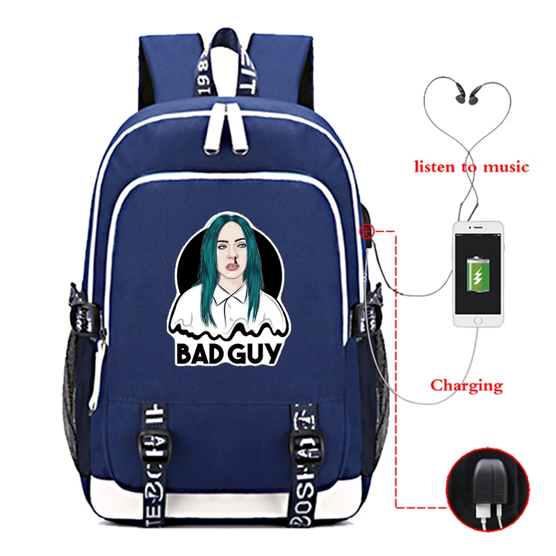 Рюкзак Sac A Dos DJ singer Billie Eilish для школьниц и подростков Mochila plecak Usb BookBag Холщовая Сумка 2 подарка