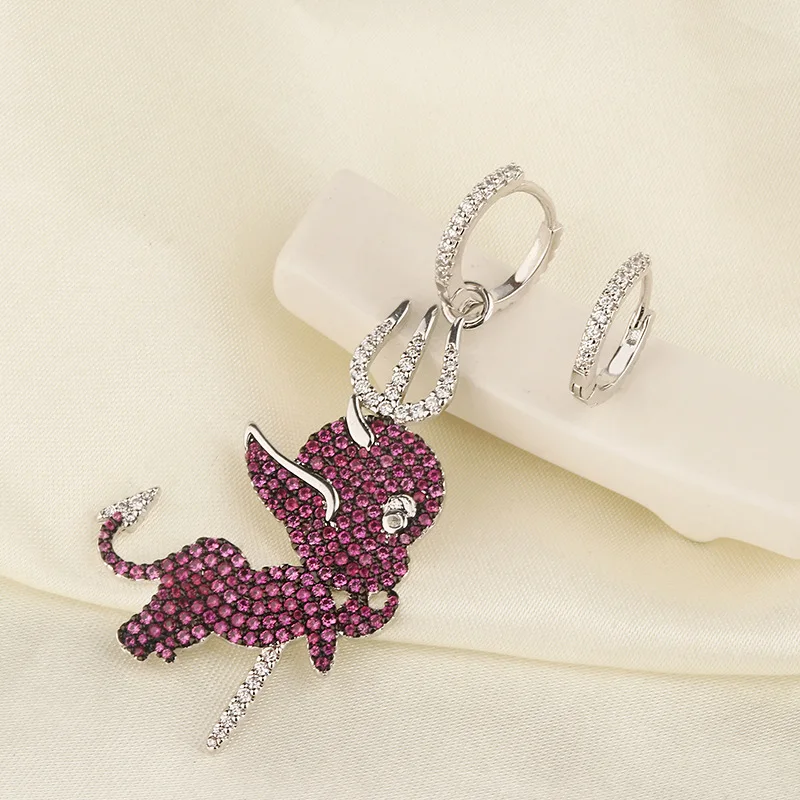 

Sheng long da LAPM with Crystal Diamond Demon Earrings Women's Europe And America Fashion Red Devil Non-symmetrical Earrings Ear