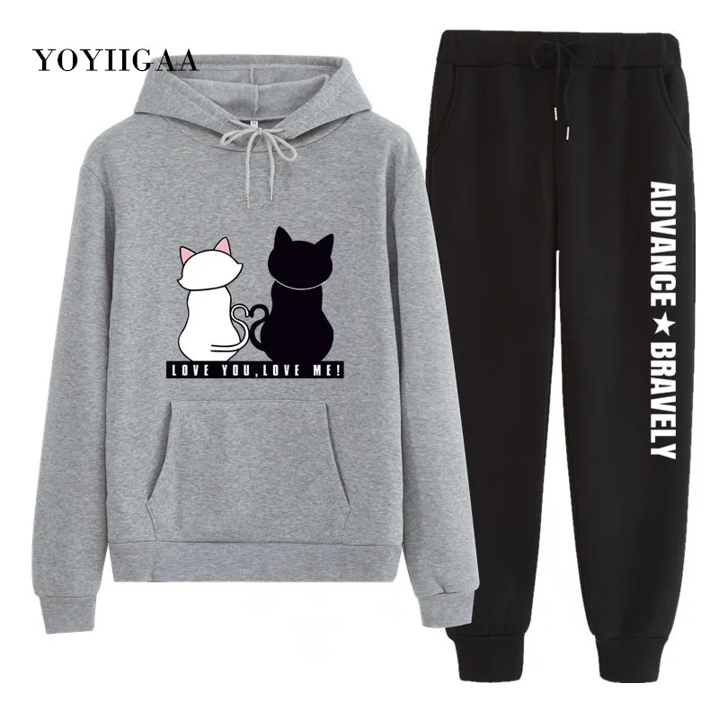 Casual 2 Piece Set Tracksuit Women Hoodies 2020 Autumn Winter Printed Tracksuits Women's Pullover Tops Thicken Warm Sport Suits