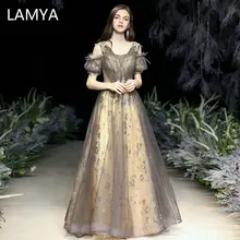 LAMYA/кружевные вечерние платья длиной до пола с аппликацией, элегантное вечернее платье с v-образным вырезом размера плюс, вечерние платья, Robe De Soiree
