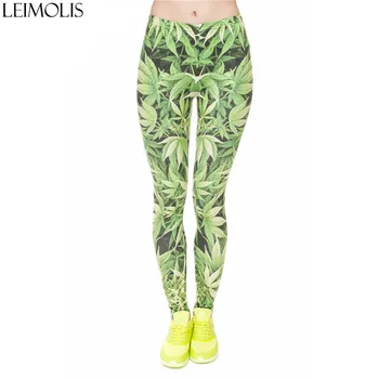 

LEIMOLIS 3D print green leaf fitness push up workout leggings women Harajuku High Waist punk rock sexy leggins
