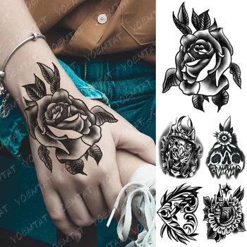 

Waterproof Temporary Tattoo Sticker Old School Rose Flower Fake Tatto Flash Tatoo Hand Arm Skull Heart Tato body art for Women