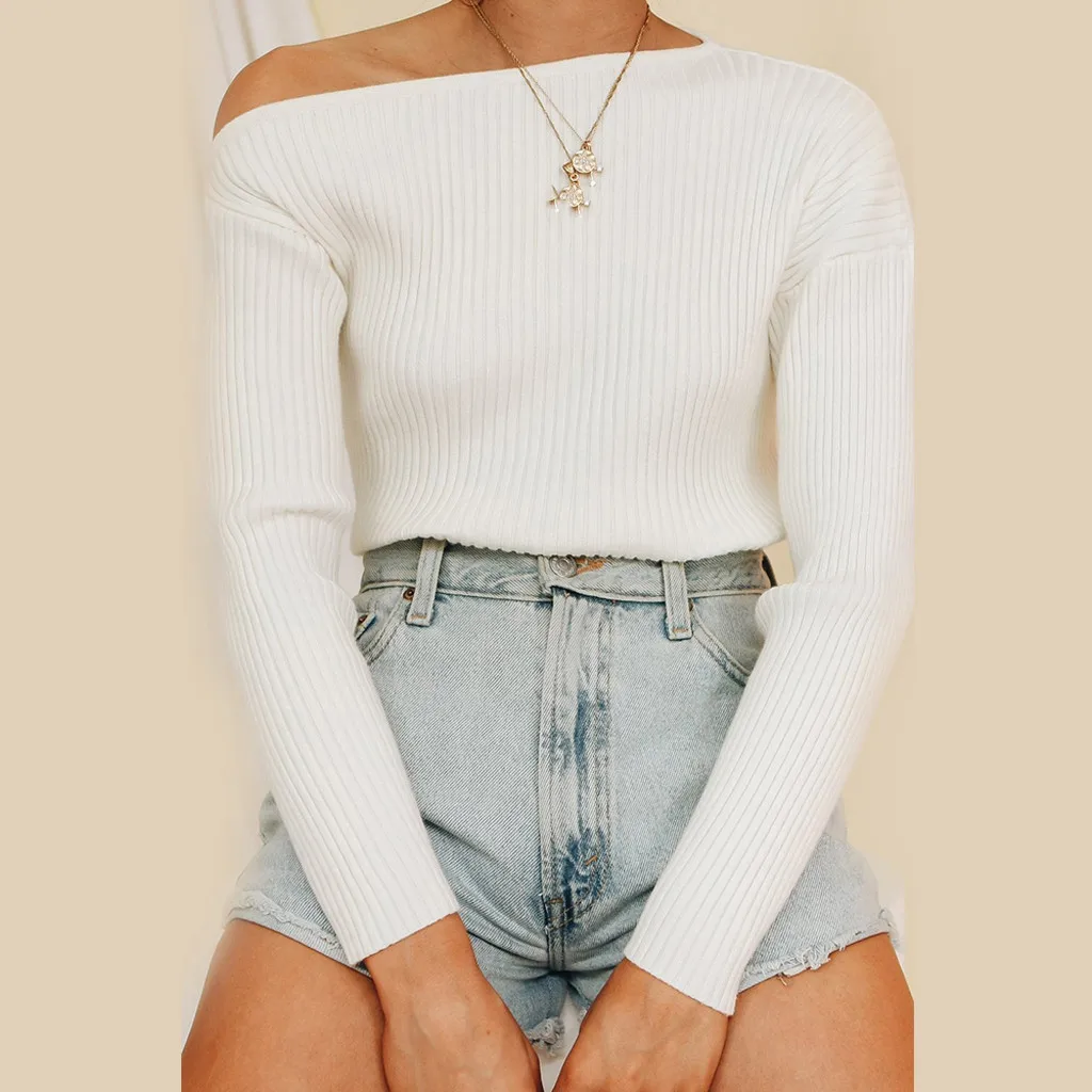 SAGACE женский свитер, сексуальный короткий вязаный свитер с длинным рукавом, пуловер, топы, блуза, высокое качество, повседневный женский свитер - Цвет: Белый