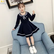 Школьное платье для девочек, новинка года, осенние платья с длинными рукавами для больших девочек в духе колледжа Повседневная однотонная одежда принцессы для детей от 4 до 12 лет