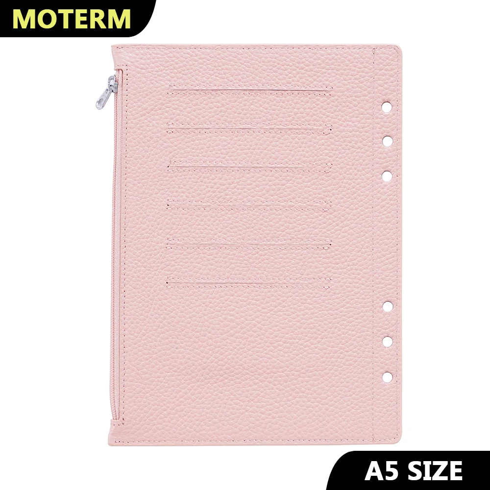 Moterm Zipper Flyleaf for A5 Size Ring Planner Genuine Pebbled Grain Leather Divider Coin Storage Bag Notebook Accessory