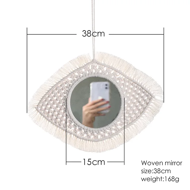 Hand Woven Bohemian Woven Leaf Feather Mirror Round Lace Mirror Wall Hanging Living Room Bedroom Wall Mirror Home Decoration 04
