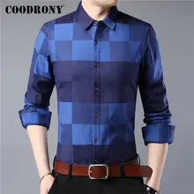 COODRONY Брендовые мужские рубашки с длинным рукавом Уличная рубашка мужская Осенняя мужская s рубашка Повседневная облегающая клетчатая хлопковая рубашка Camisa Masculina 96064