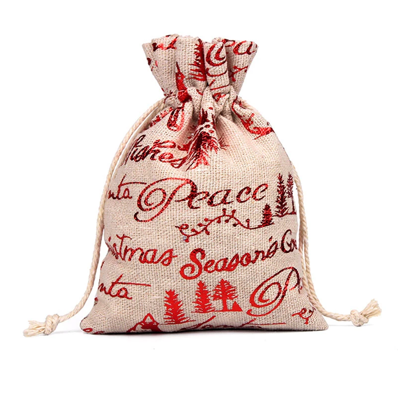 10 шт. с кулиской, из джута мешок Рождественский подарок сумки для упаковки ювелирных изделий, свадебные сумки с пакет для конфет с принтом